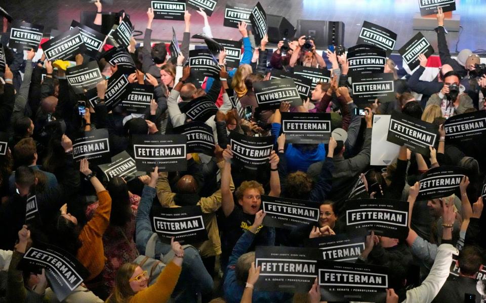 Supporters of Pennsylvania Lt. Gov. John Fetterman - AP Photo/Gene J. Puskar