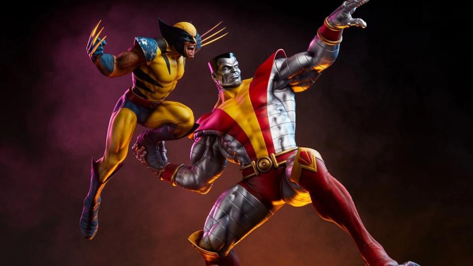 Wolverine and Colossus u0022Fastball Specialu0022 Sideshow Collectibles Premium Format statue, side view.