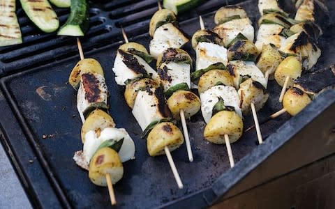 New potato, halloumi and sage kebabs