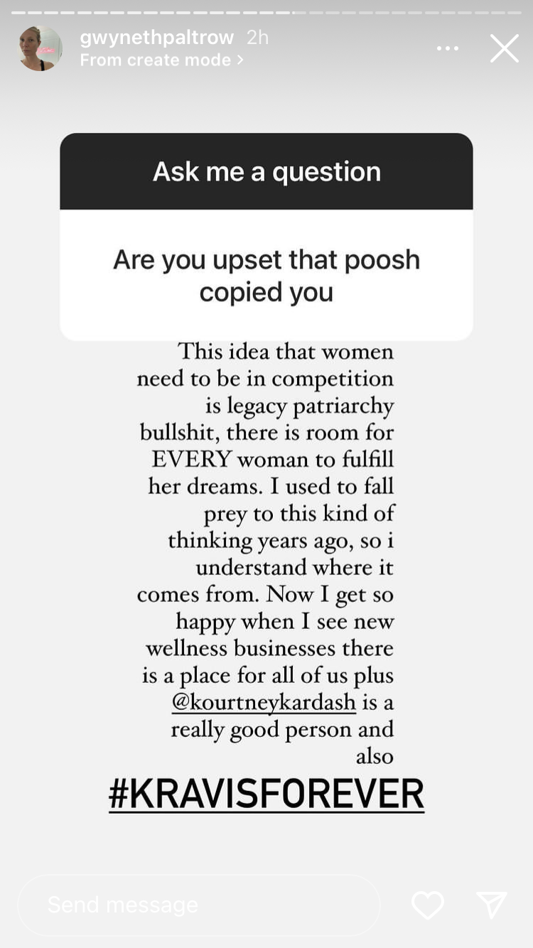 Paltrow says there's room for other wellness brands like Kardashian's Poosh. (Screenshot: Instagram Stories)