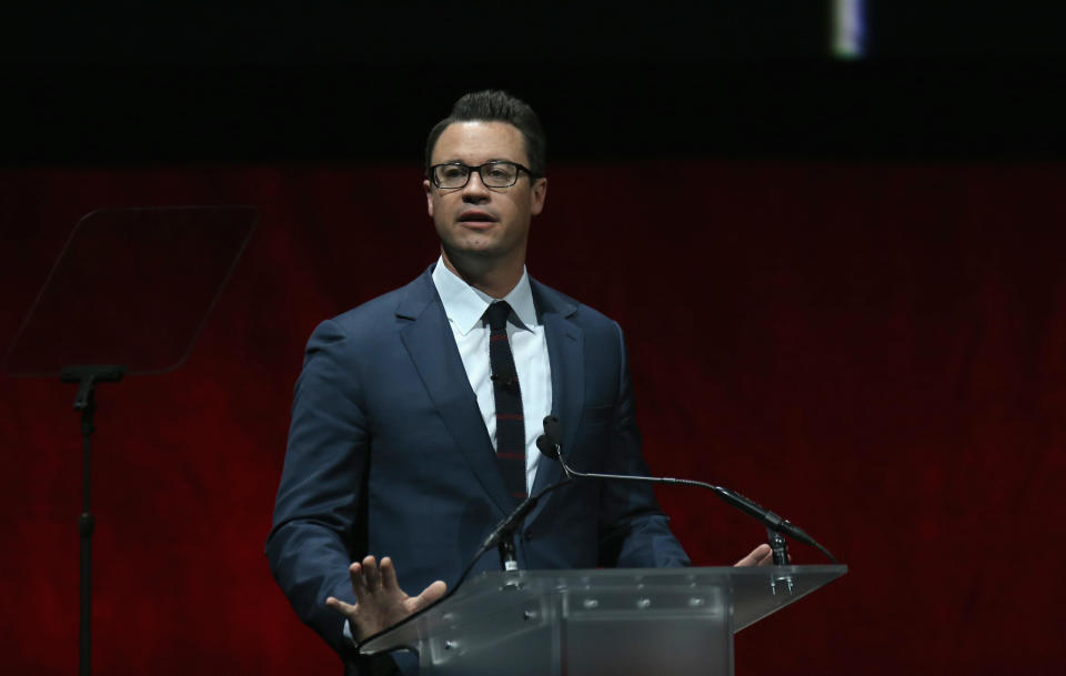 Dave Hollis, president of theatrical distribution for Walt Disney Studios Motion Pictures, speaks during CinemaCon on April 24, 2018, in Las Vegas, Nevada. / Credit: Gabe Ginsberg / Getty Images