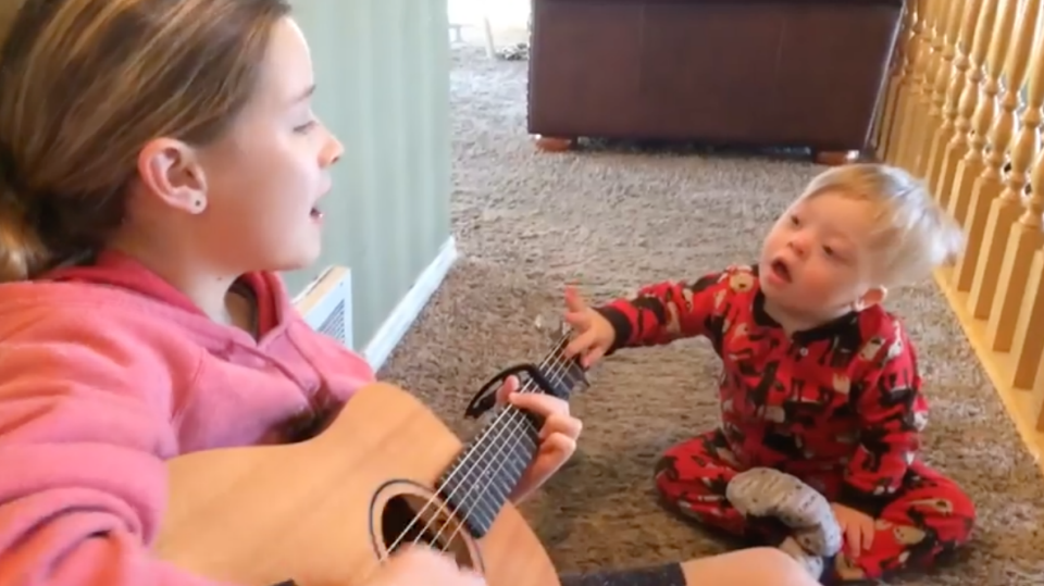 Lydia can be heard pausing as she sings so her brother Bo can join in. Photo: Facebook/heberjonesy