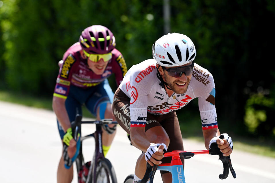 TRE CIME DI LAVAREDO ITALY  MAY 26 Larry Warbasse of The United States and AG2R Citron Team competes in the breakaway competes during the 106th Giro dItalia 2023 Stage 19 a 183km stage from Longarone to Tre Cime di Lavaredo 2307m  UCIWT  on May 26 2023 in Tre Cime di Lavaredo Italy Photo by Tim de WaeleGetty Images