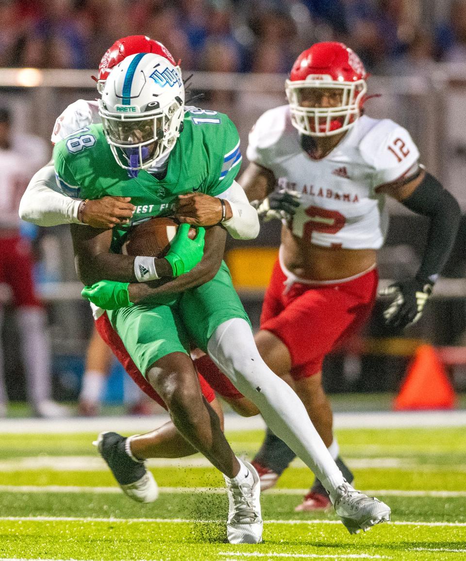 West Florida's Javon Swinton runs down field as UWF takes on West Alabama at Penair Field at the University of West Florida Saturday, September 21, 2024.