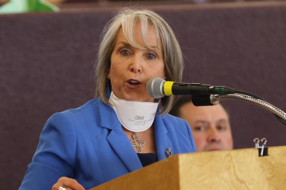 Michelle Lujan Grisham speaks at a ribbon cutting, June 1, 2022 at Living Desert Zoo and Gardens State Park in Carlsbad.