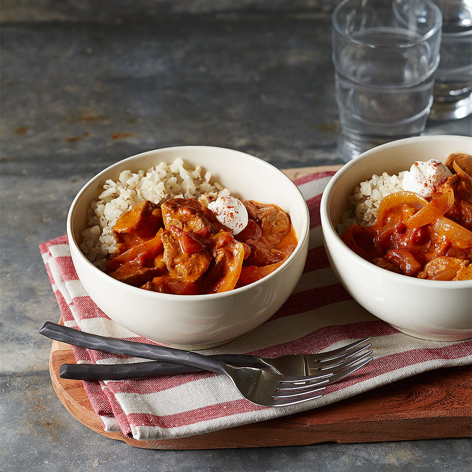 Pork Paprikash with Cauliflower "Rice"