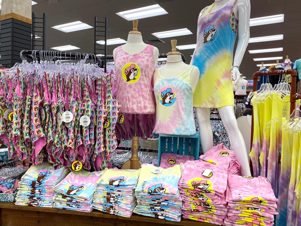 Clothes inside a Buc-ee's store.