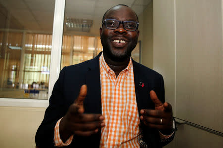 Kibera constituency's first parliamentarian, Kenneth Okoth, speaks during an interview with the Thomson Reuters Foundation in Kenya's capital Nairobi, October 24, 2016. REUTERS/Thomas Mukoya