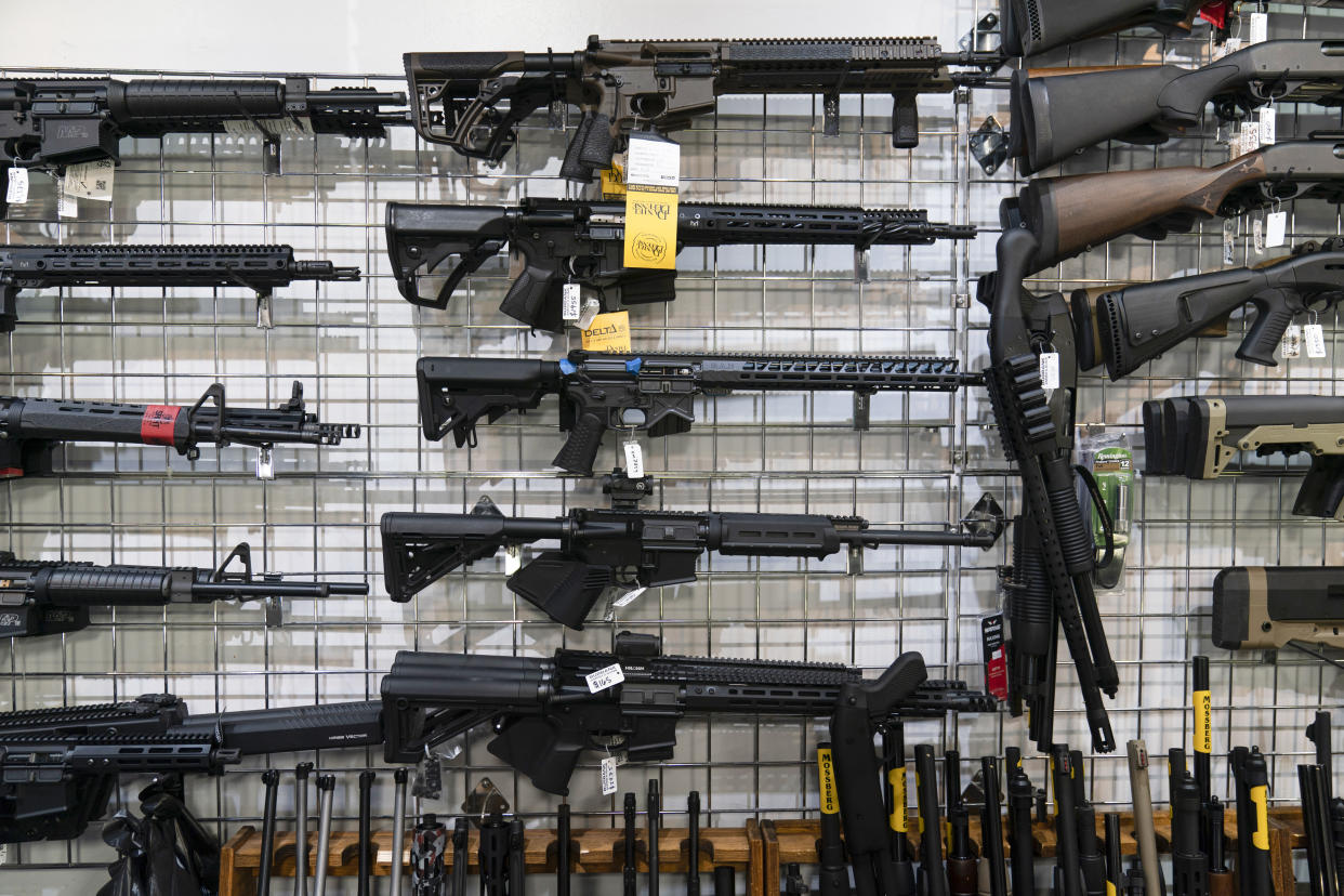 AR-15 rifles on display at Burbank Ammo & Guns in Burbank, Calif. (Jae C. Hong/AP)