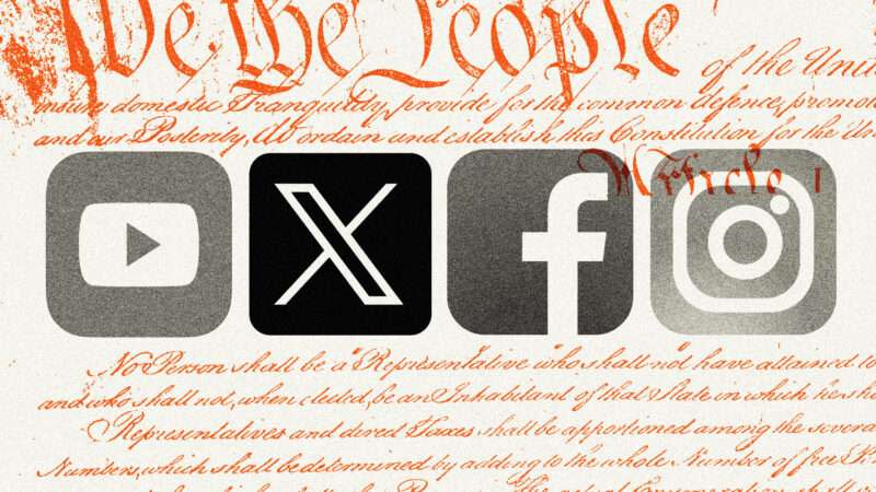 Social Media platform logos on top of the the preamble to the Constitution.