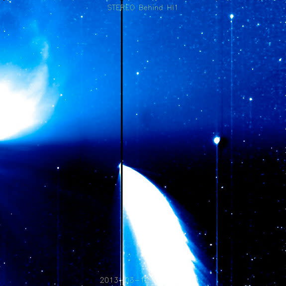 A still from STEREO spacecraft's Behind's HI1 instrument showing Comet Pan-STARRS and a coronal mass ejection (CME). Image taken on March 18, 2013.