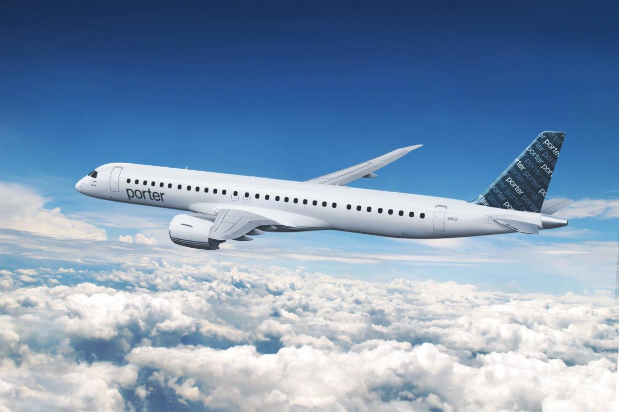 A promotional image of a Porter Airlines Embraer E195-E2