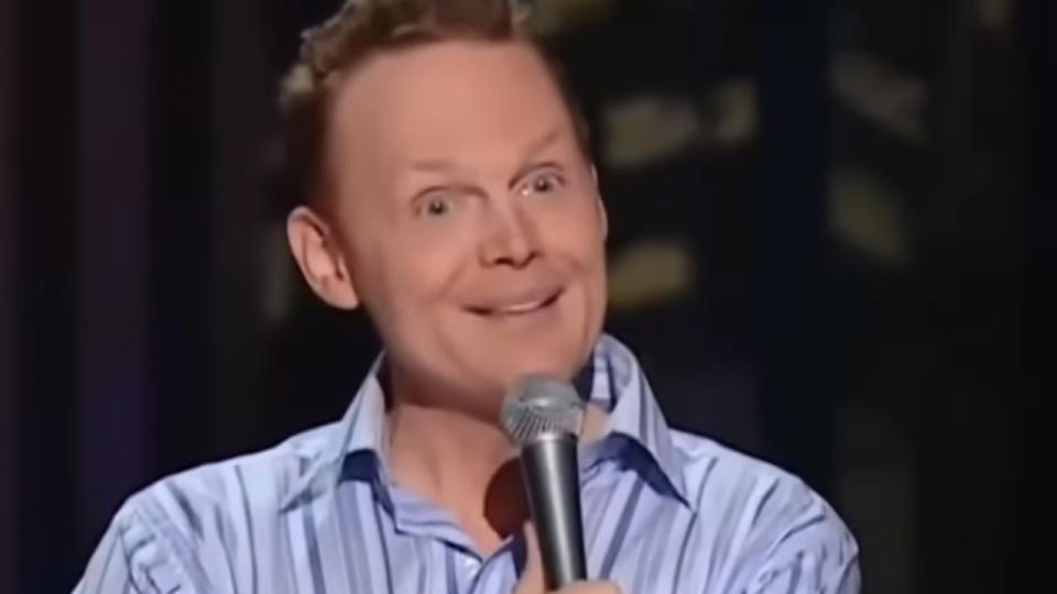 Bill Burr smiling, but confused or sarcastic