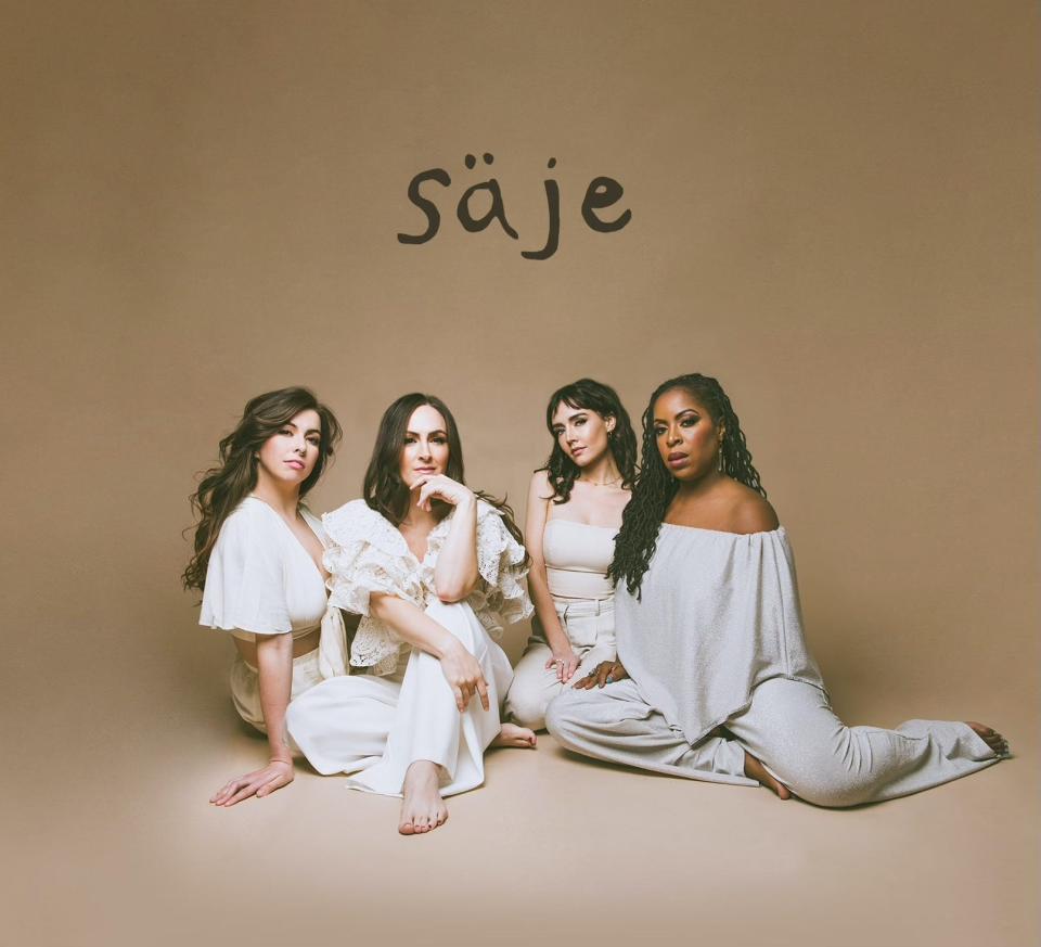 The cover of the debut self-titled album by säje, the Grammy-winning vocal group that includes Jericho native Erin Bentlage (second from right).