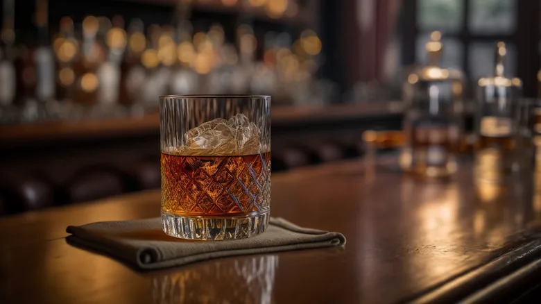 Glass of whiskey on a bar