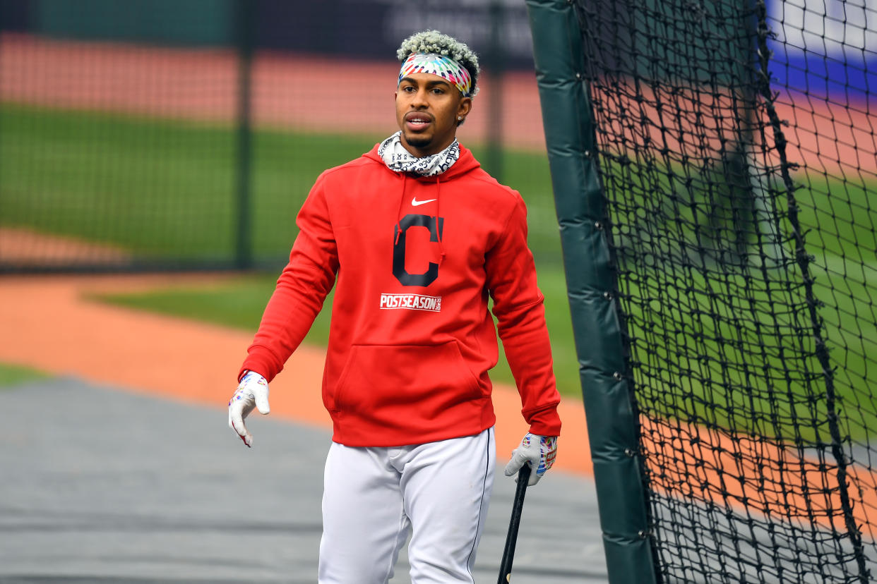 Francisco Lindor is the headliner of a six-player blockbuster trade between the Mets and Indians. (Photo by Joe Sargent/MLB Photos via Getty Images)