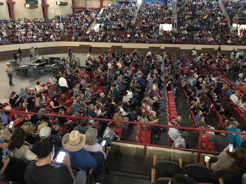 A crowd waits for Rock and Roll legends ZZ Top to perform at the Foster Communications Coliseum in San Angelo on May 22, 2017.