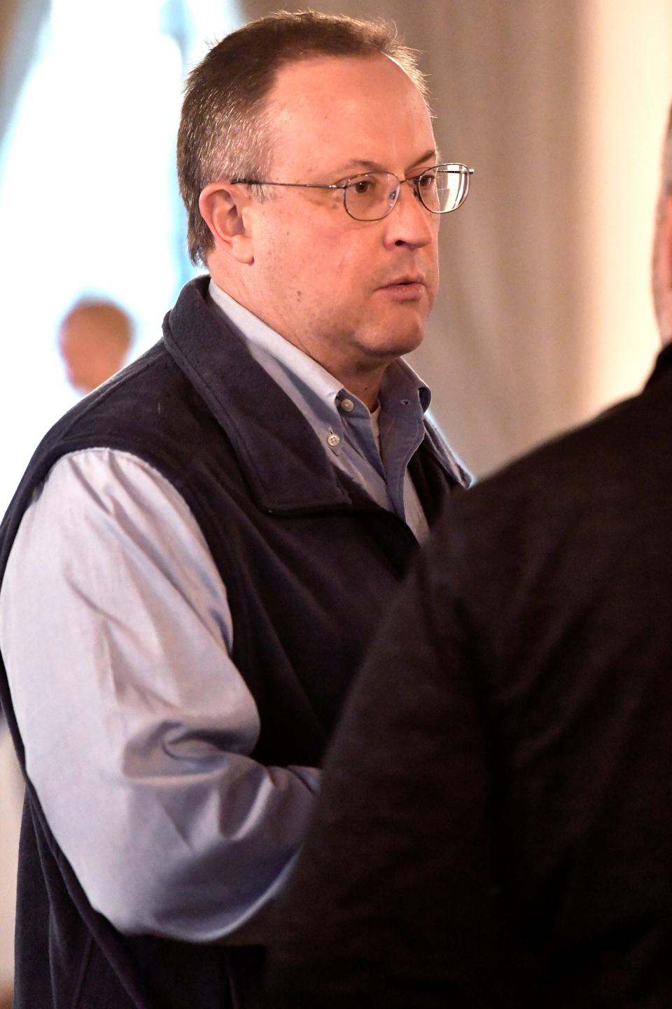 Brian Yates, a candidate for Abilene City Council Place 4, talks to an attendee at Weldon Hurt's mayor's announcement event Wednesday. Yates will face Fountaingate Church pastor Scott Beard for Hurt's current seat this spring. Yates and Hurt were two of six people who filed for the May 6 election on the first day of filing at City Hall.