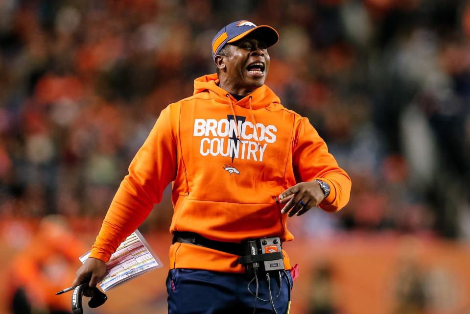 Dec 30, 2018; Denver, CO, USA; Denver Broncos head coach Vance Joseph reacts in the fourth quarter against the Los Angeles Chargers at Broncos Stadium at Mile High. Mandatory Credit: Isaiah J. Downing-USA TODAY Sports