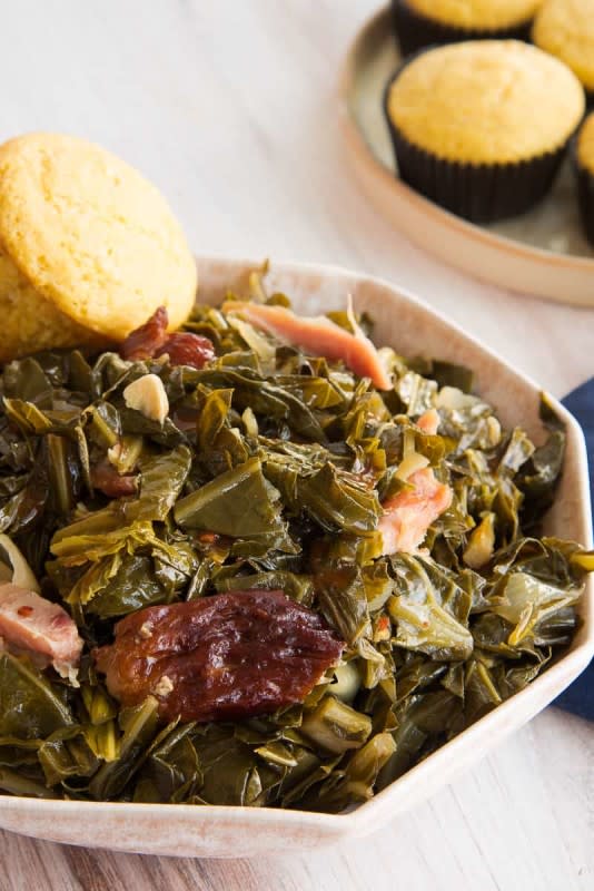 <p>Sense and Edibility</p><p>Leave your slow cooker to do all of the work with these Country-Style Slow Cooker Collard Greens with Smoked Turkey. Flavorful, tender and so easy to make, this will be a favorite recipe to cook and eat. Freezer-friendly too. </p><p><strong>Get the recipe: <a href="https://senseandedibility.com/country-style-collard-greens-slow-cooker/" rel="nofollow noopener" target="_blank" data-ylk="slk:Slow Cooker Collard Greens with Smoked Turkey;elm:context_link;itc:0;sec:content-canvas" class="link rapid-noclick-resp">Slow Cooker Collard Greens with Smoked Turkey</a></strong></p>