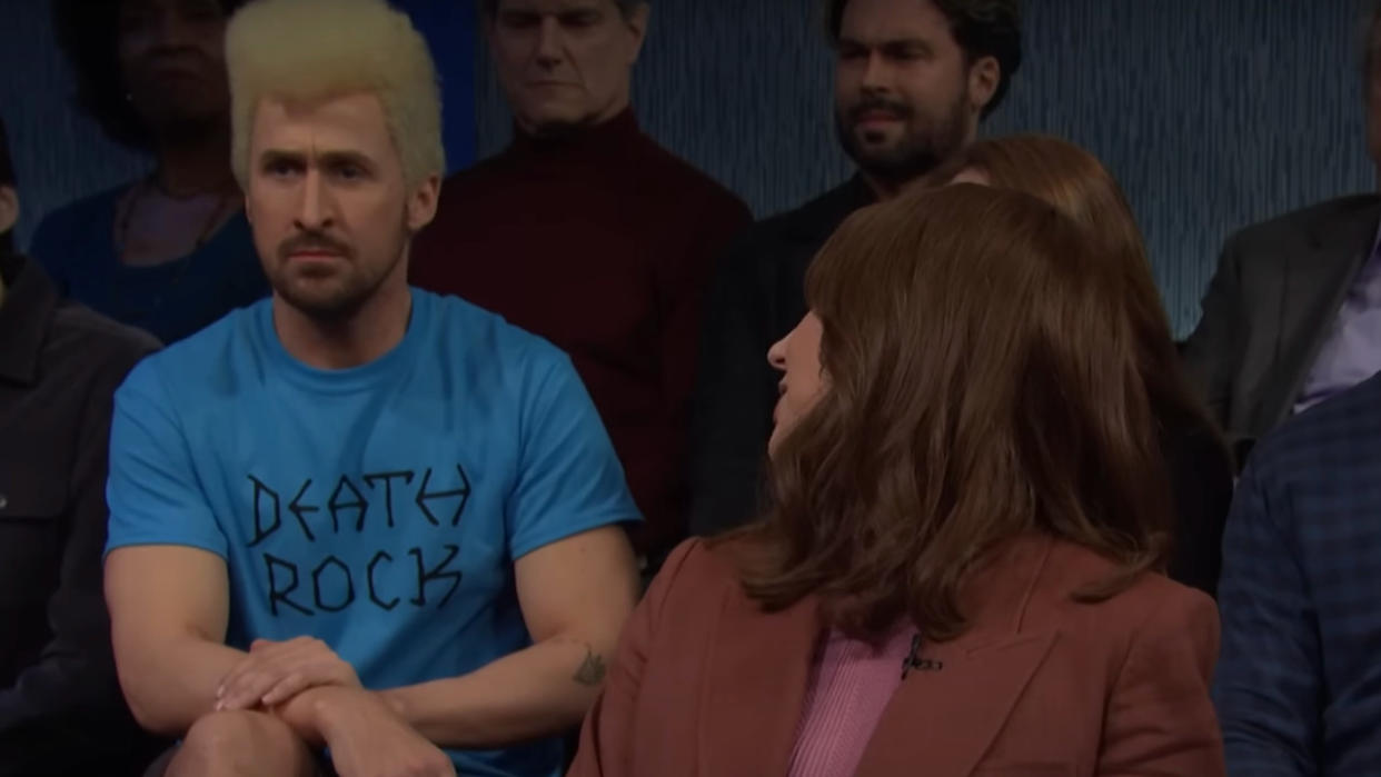  Ryan Gosling dressed as Beavis in an SNL sketch. 