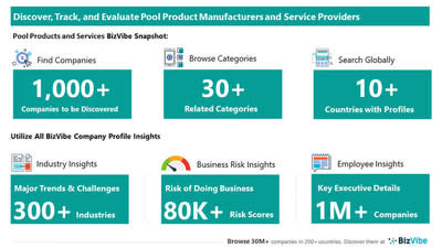 Snapshot of BizVibe&#39;s pool company profiles and categories.