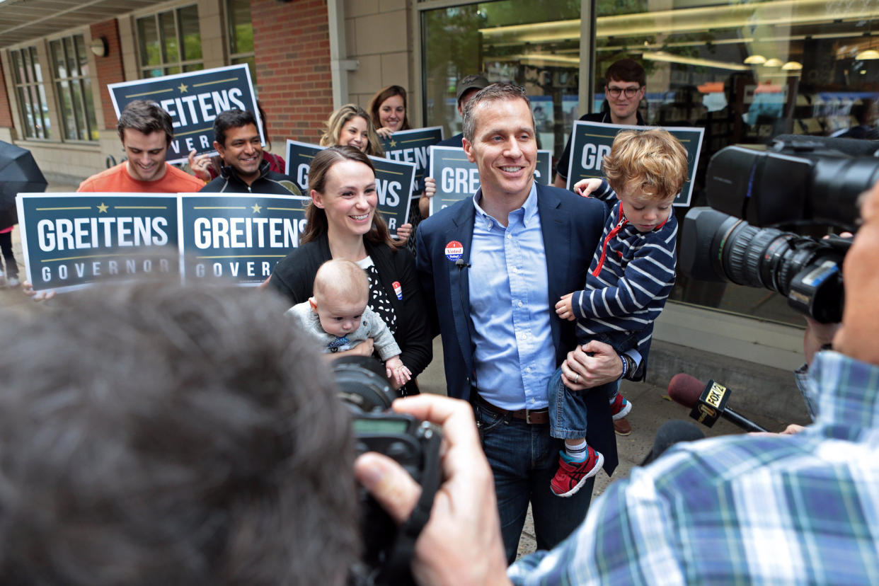 Missouri Gov. Eric Greitens&nbsp;with his wife, Sheena, and their children&nbsp;in St. Louis last November. (Photo: Cristina M. Fletes/St. Louis Post-Dispatch via Getty Images)