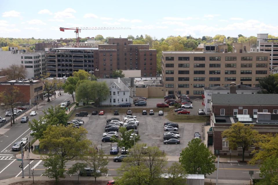 The Westchester county-owned parking lot beside the Board of Legislators building in White Plains that will become affordable senior housing geared toward the LGBTQ+ community, May 5, 2023. The LOFT: LGBT Community Services Center will house a new center at the base of the building.
