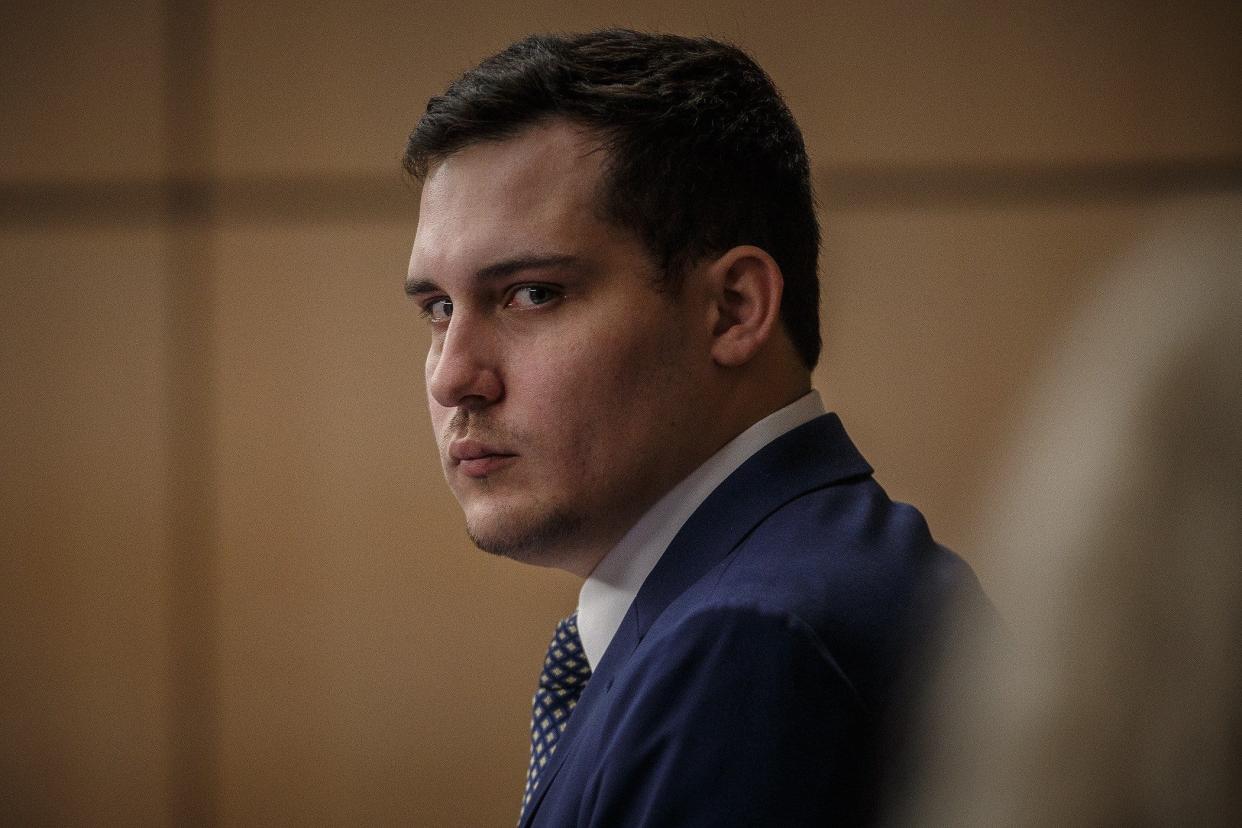 Paul Streater stands in court during a morning break at his vehicular homicide and DUI manslaughter trial at the Palm Beach County Courthouse in West Palm Beach, Fla., on October 17, 2022.