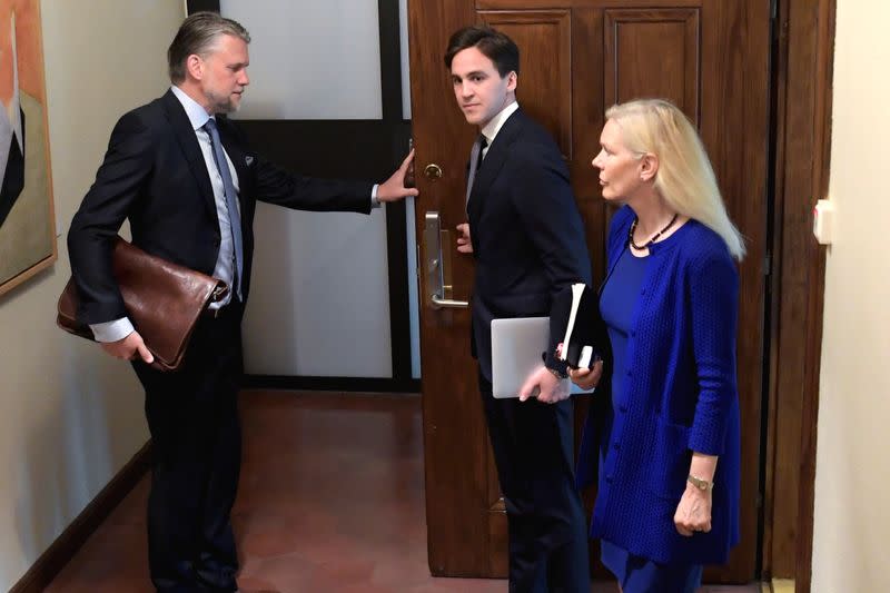 Former Swedish ambassador to China Anna Lindstedt arrives at the district court in Stockholm