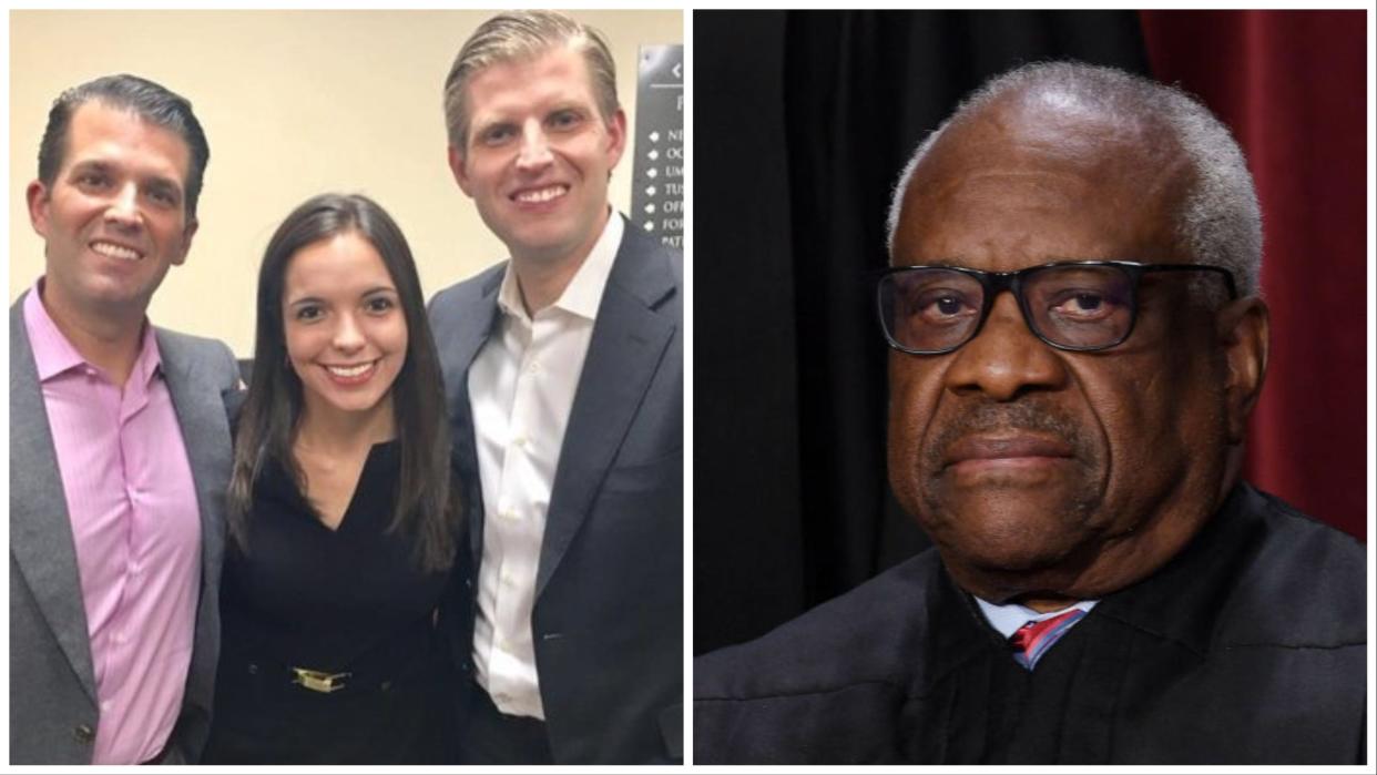 Crystal Clanton in between two Trump brothers, alongside a picture of Clarence Thomas