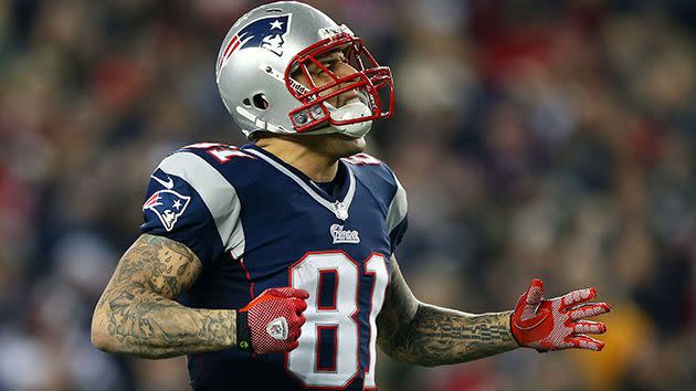 Hernandez during his Patriots days. Image: Getty