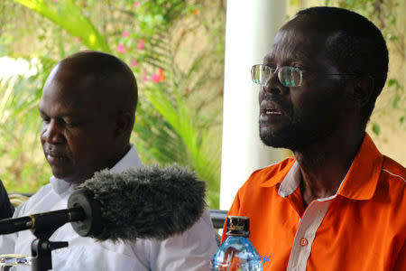 Kisumu Governor elect Anyang Nyong’o speaks during a press conference in Kisumu, Kenya August 11, 2017. REUTERS/James Keyi