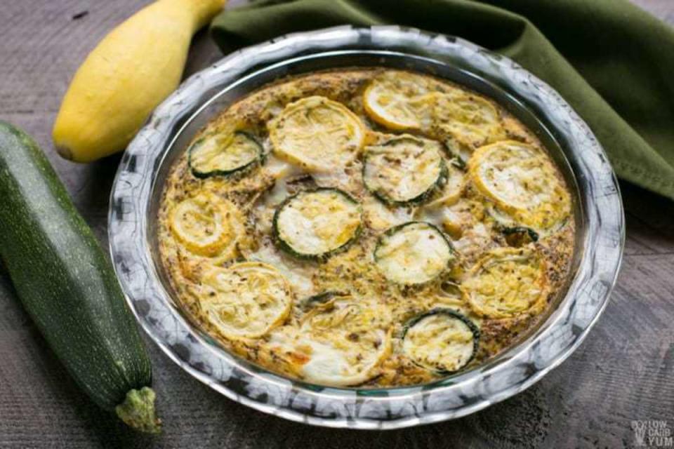 <p>Low Carb Yum</p><p>An easy low carb yellow summer squash frittata with zucchini. It's perfect for breakfast or brunch. A little cheese sprinkled makes it hard to resist.</p><p><strong>Get the recipe here: <a href="https://lowcarbyum.com/easy-zucchini-squash-frittata/" rel="nofollow noopener" target="_blank" data-ylk="slk:Yellow Summer Squash Frittata;elm:context_link;itc:0;sec:content-canvas" class="link ">Yellow Summer Squash Frittata</a></strong></p>