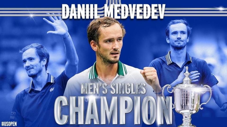 2021美網公開賽，睽違21年後，25歲的Daniil Medvedev成為繼Marat Safin後再度於美網得冠的俄羅斯人（翻攝自US OPEN Tennis 推特）