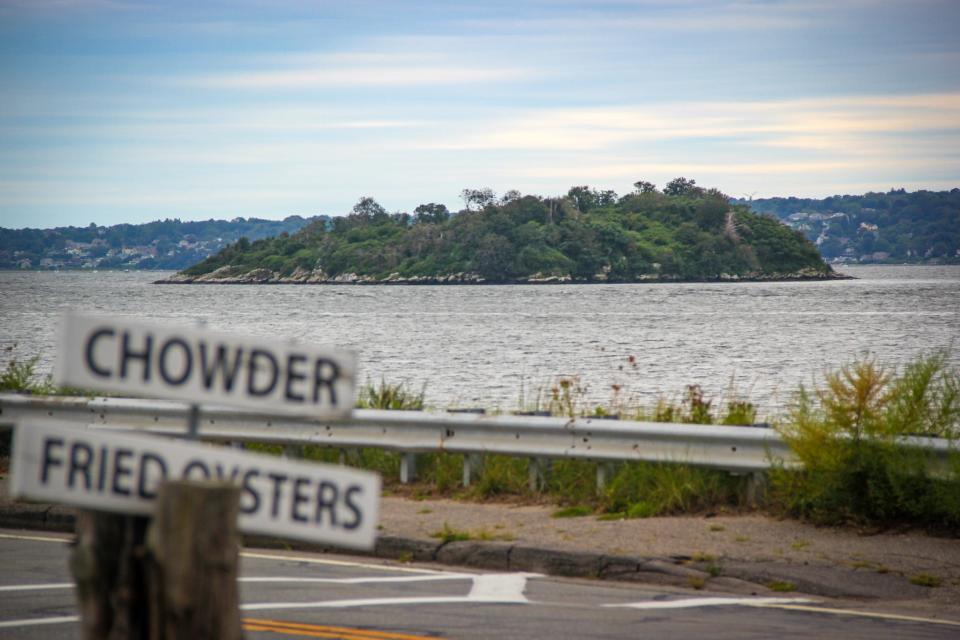 Gould Island in the Sakonnet River is seen from Main Road in Tiverton.