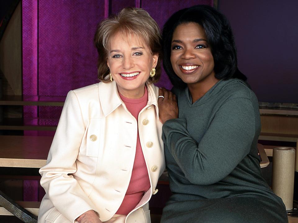 Barbara Walters sitting with Oprah Winfrey January 1, 1999