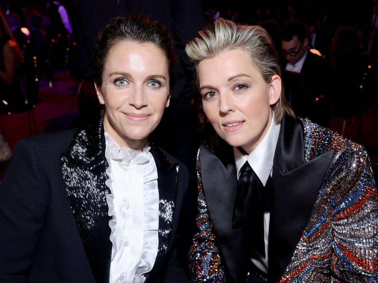 Catherine Shepherd and Brandi Carlile attend the 64th Annual GRAMMY Awards at MGM Grand Garden Arena on April 03, 2022 in Las Vegas, Nevada