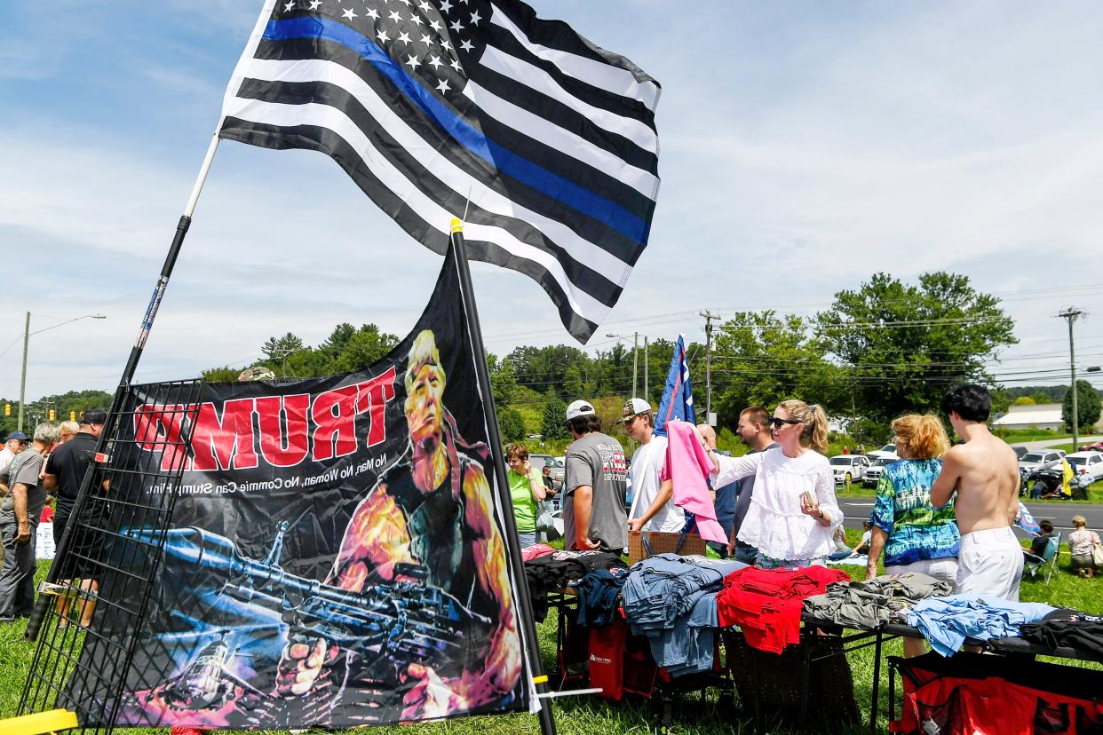 People gathered along Donald Trump's motorcade route August 24, 2020 in Henderson County.