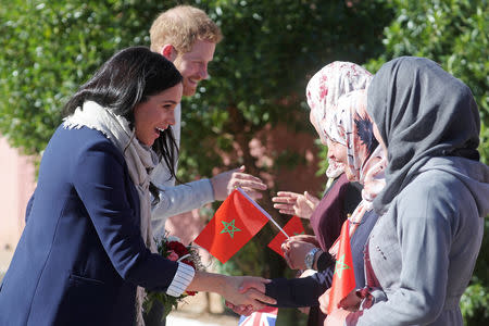 Britain's Prince Harry and Meghan, Duchess of Sussex, visit a boarding house for girls run by the Moroccan NGO "Education for All" in Asni, Morocco, February 24, 2019. REUTERS/Hannah McKay