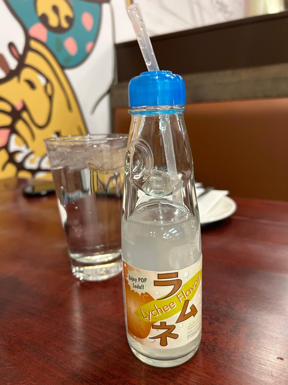 Lychee-flavored Japanese soda has a fun marble in the bottle at Noodle King in Copley.