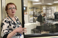 Clackamas County Elections Clerk Sherry Hall speaks at the office on Thursday, May 19, 2022, Oregon City, Ore. Ballots with blurry barcodes that can't be read by vote-counting machines will delay election results by weeks in a key U.S. House race in Oregon's primary. Hall said the problem first came to light May 3, when elections workers put the first ballots returned in the vote-by-mail state through the vote-counting machine. (AP Photo/Gillian Flaccus)