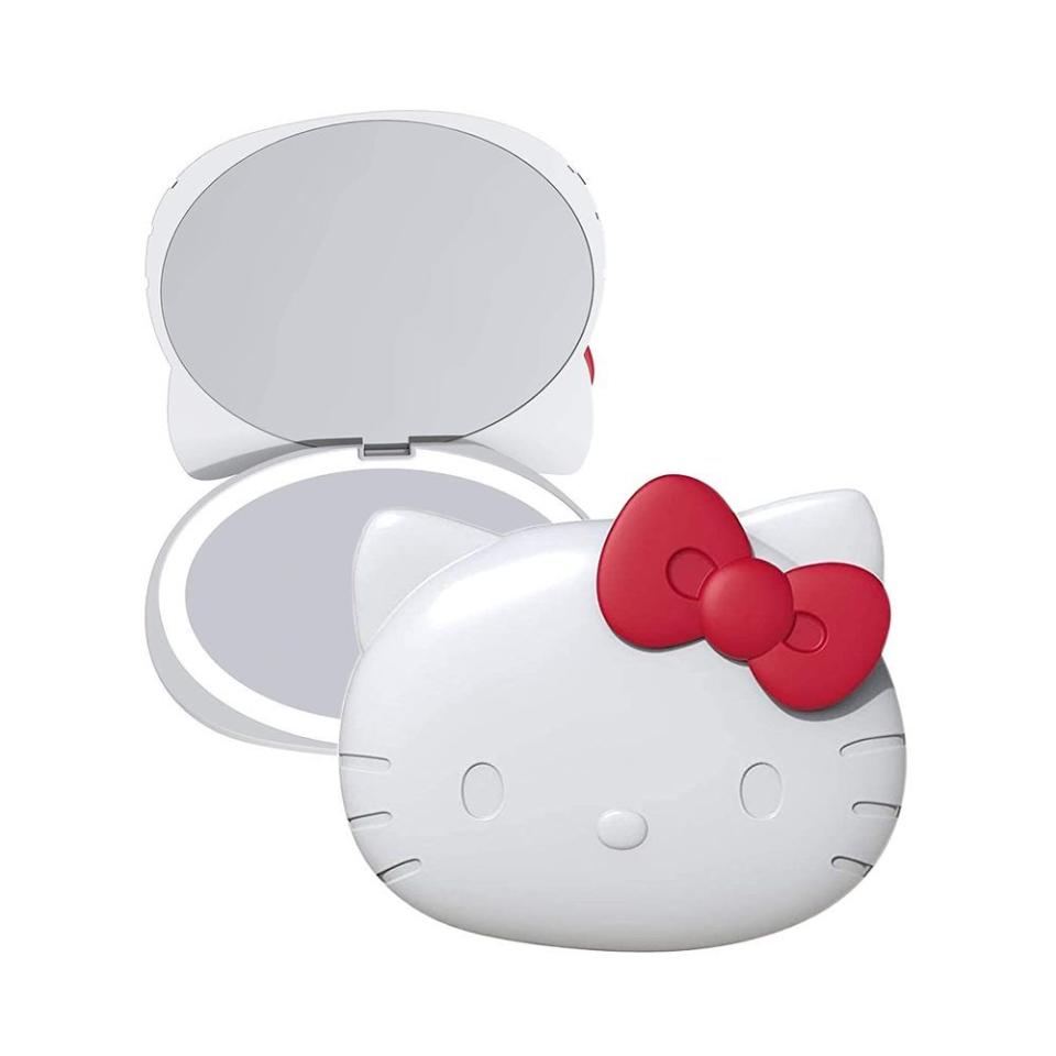 Impressions Vanity Hello Kitty Kawaii Compact Mirror with Touch Sensor Switch for Purse, LED Makeup Mirror with 2X Magnifying Top and Adjustable Brightness (White)