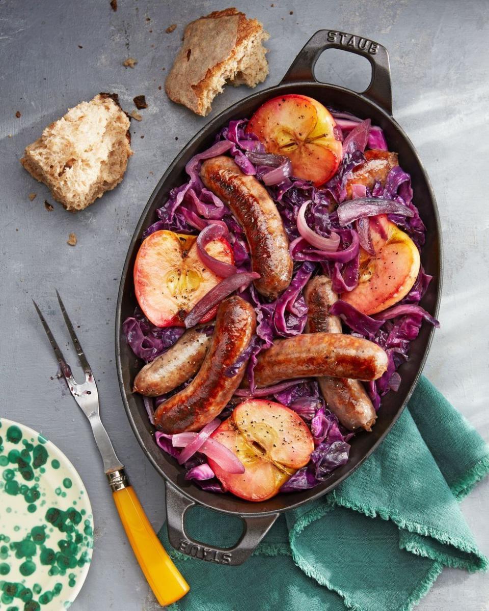 Seared Sausage with Cabbage and Pink Lady Apples