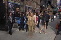 Journalist Barbara Walters departs Ed Sullivan Theater in Manhattan after taking part in the taping of tonight's final edition of "The Late Show with David Letterman" in New York May 20, 2015. (REUTERS/Lucas Jackson)