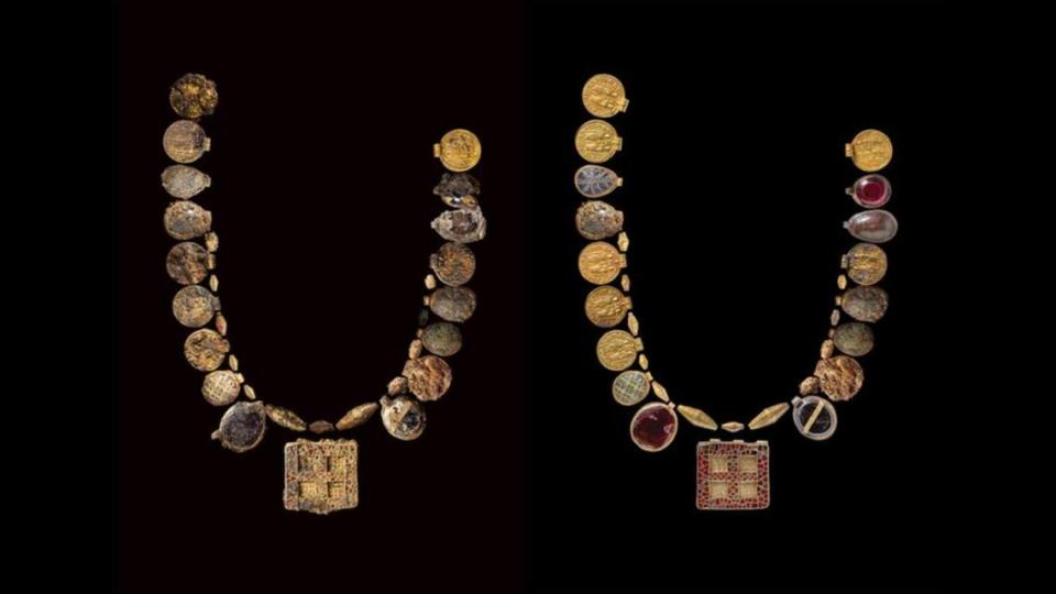 A sid-by-side comparison shows the necklace after cleaning.