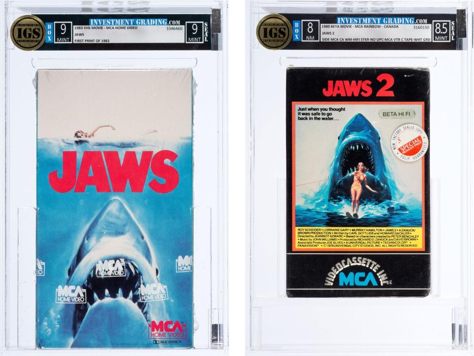 VHS tapes of "Jaws" and "Jaws 2"