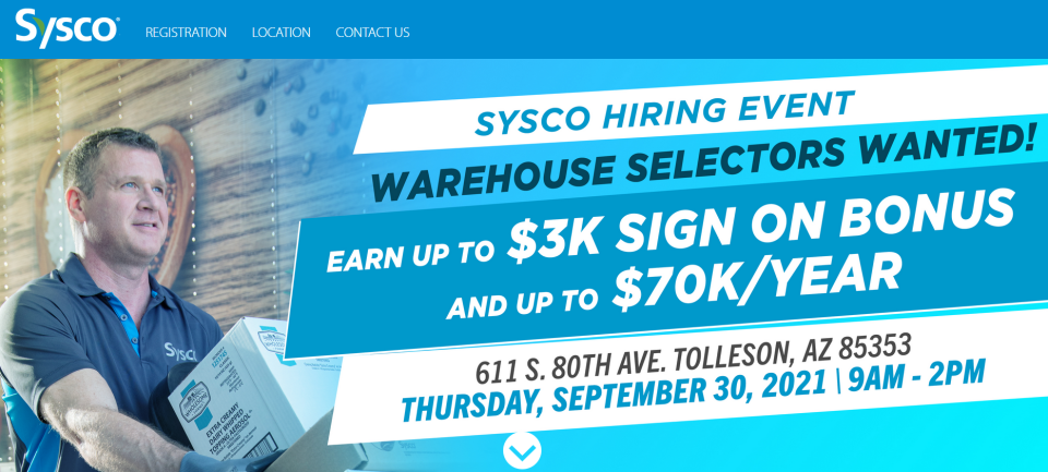 Sysco advertised a hiring event in Tolleson.