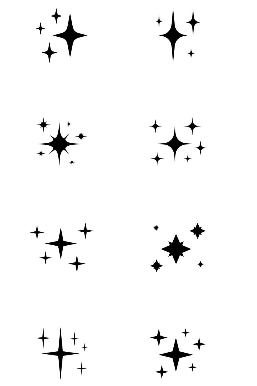 Various star-like symbols and shapes arranged in a grid pattern