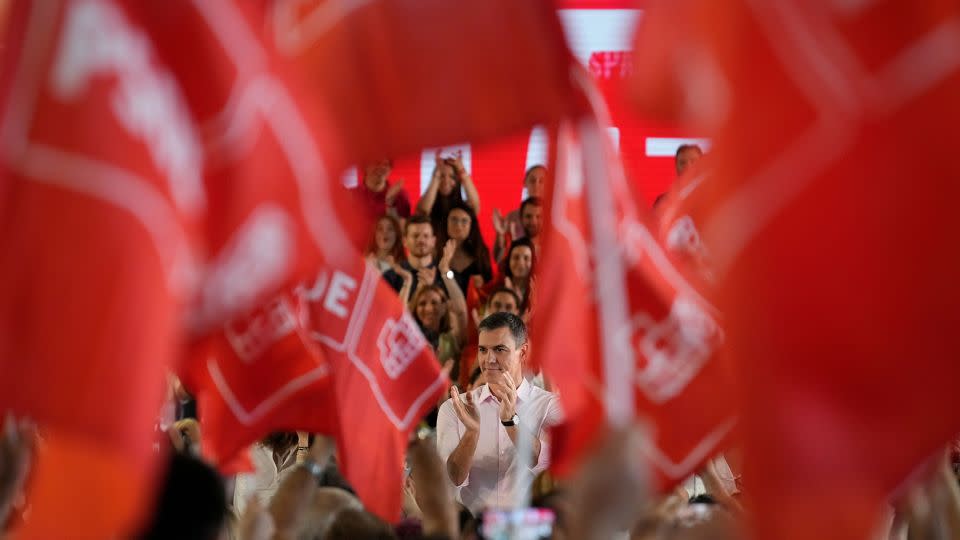 Spanish Prime Minister Pedro Sanchez at a campaign rally in Spanish capital Madrid on July 6. - Paul Hanna/Bloomberg/Getty Images